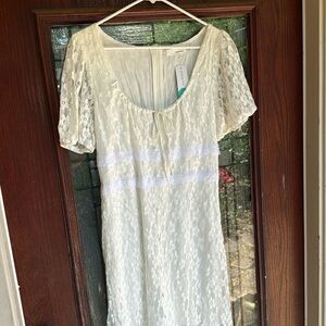 Heatherly Blair Lace Midi Dress, XL, white lace to the calf, knee length slip